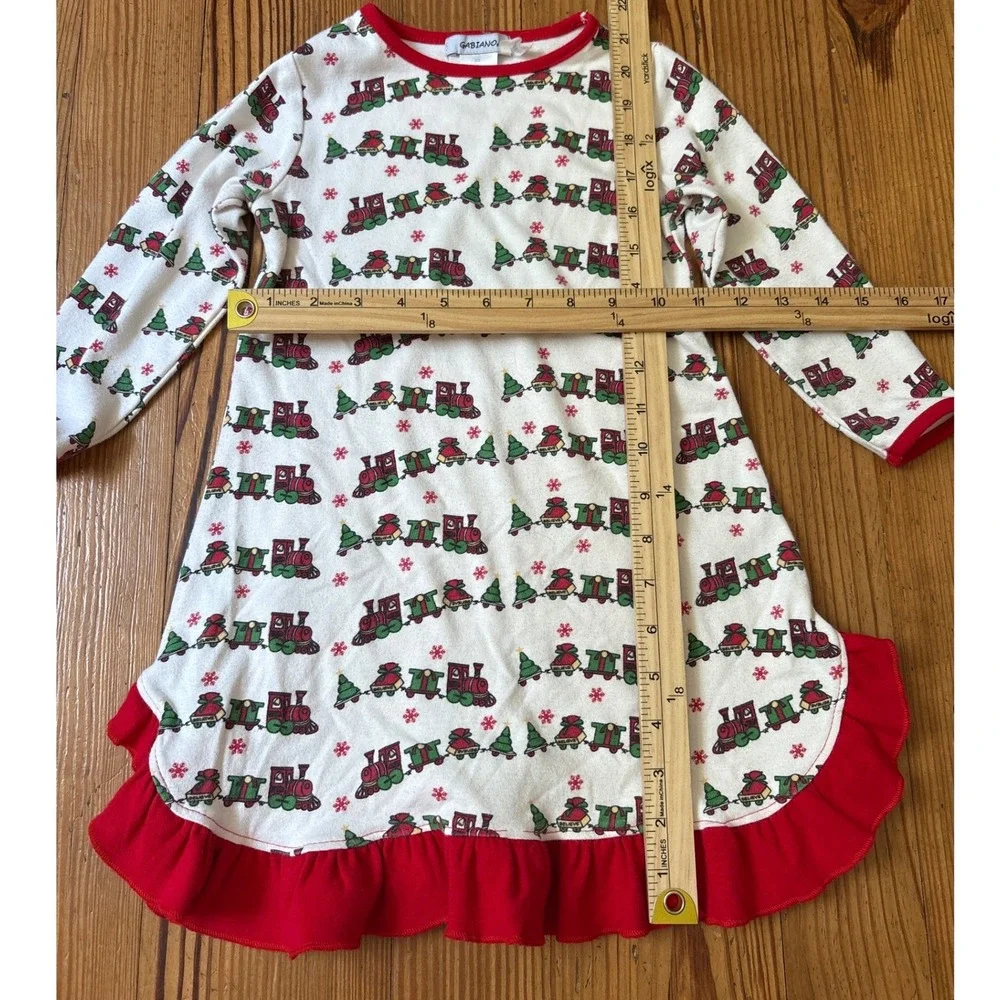 Gabiano‎ Nightgown Kids White Red Holiday Christmas Train Ruffle SIZE 3